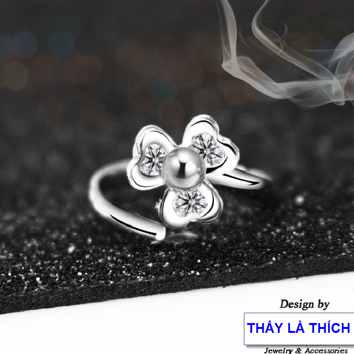 Nhẫn cỏ ba lá đính bi ( Tự thu lớn nhỏ theo ngón tay ) - Cam kết 1 đổi 1 nếu hoen , gỉ sét