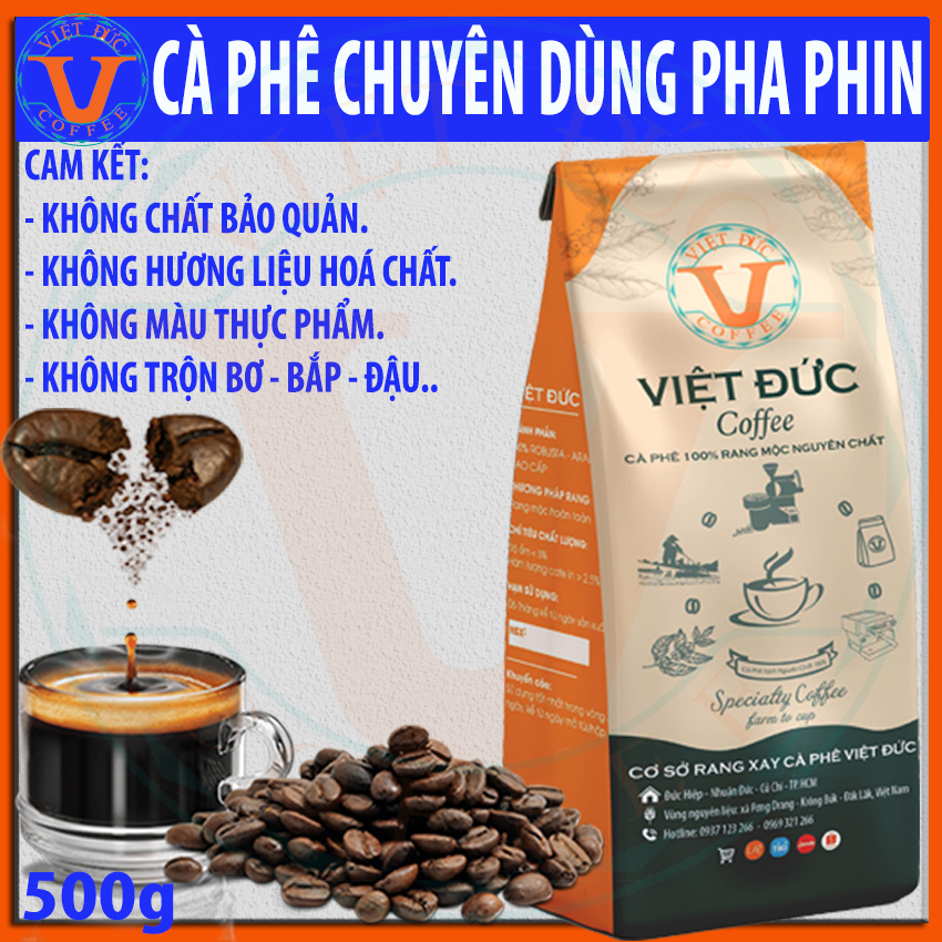 500g pure coffee, espresso pot powder grinder available, roasted rustic, 100% robusta, bitter taste dress, sweet, fragrant concentration, brand , Vietnamese coffee Đức