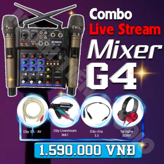 [ GIÁ ƯU ĐÃI 30% ] Combo Livestream Mixer G4 (Kèm 2 Micro) + Tai Nghe Đầy Đủ Phụ Kiện- Hỗ Trợ livestream, Thu âm, Karaoke Online Chuyên Nghiệp Trên Facebook, Youtube, Bigo, Cctalk - Bảo Hành 12 Tháng