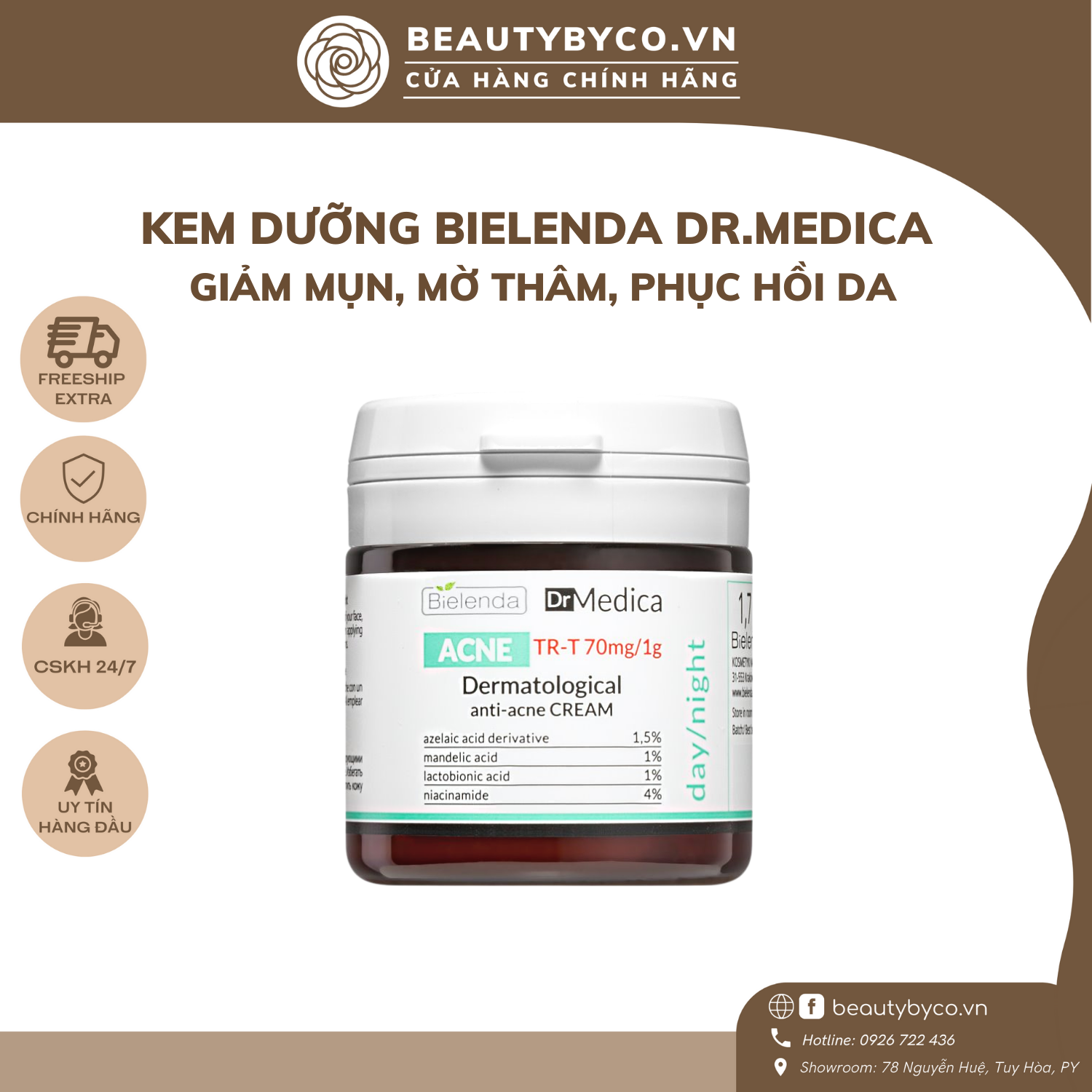 Kem dưỡng Bielenda Dr Medica Dermatological Anti Acne Face Cream Day Night 50ml - Beautybyco