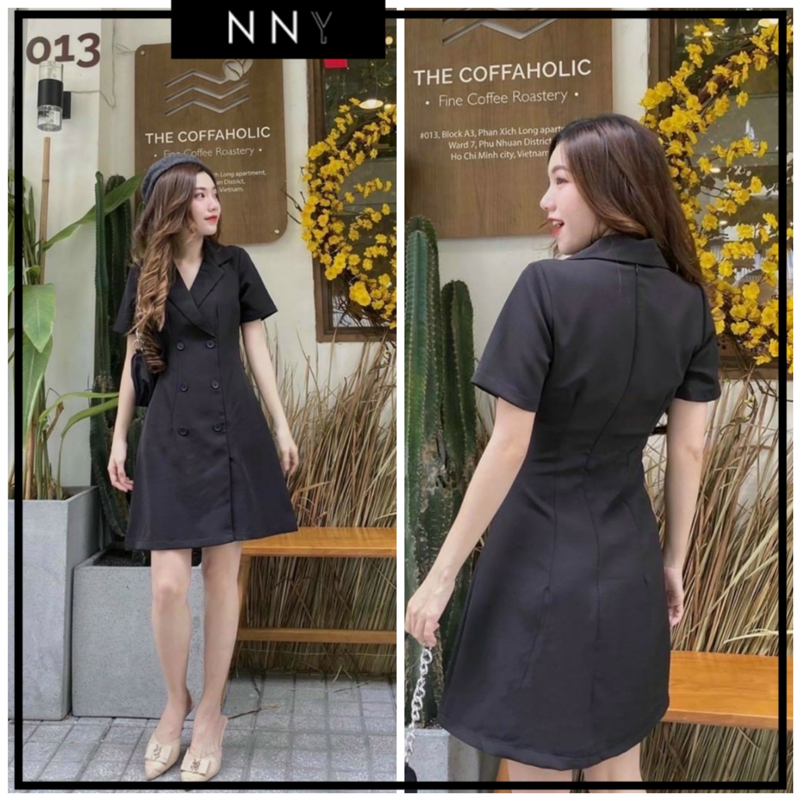 [NNY CLOTHING] Váy đen cổ vest cổ điển thanh lịch - V048