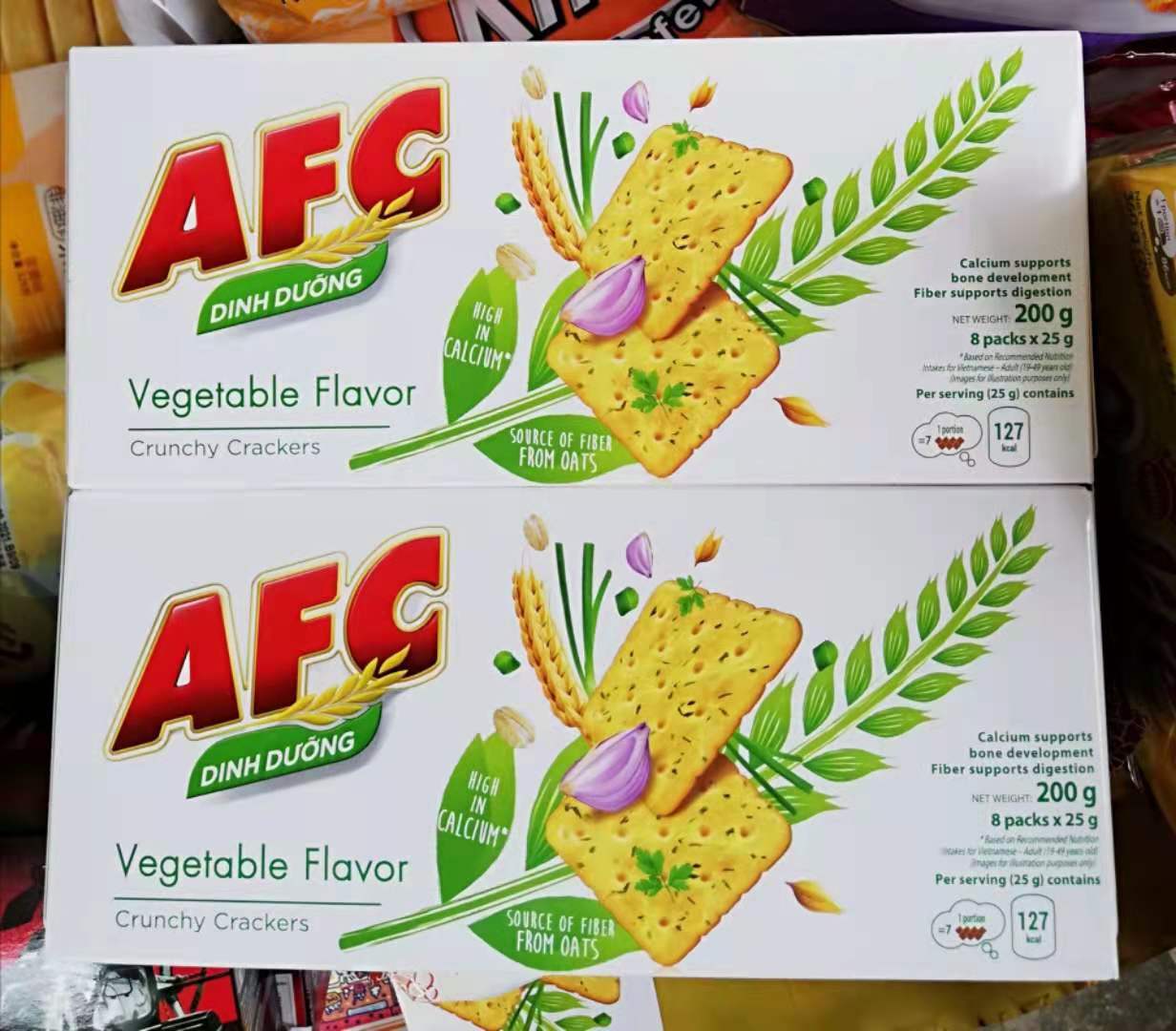 hộp Bánh cracker AFC kinh đô - bánh quy giòn AFC vị rau, vị lúa mì - hộp 8 gói 25g