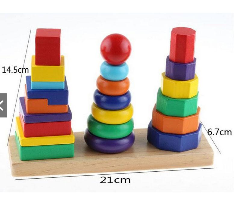 Đồ chơi tháp xếp chồng gỗ 3 cọc Montessori (size bé)