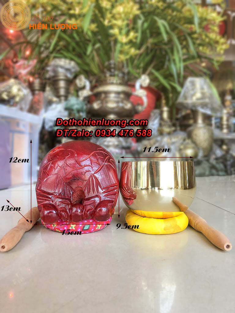 Bộ chuông mõ tụng kinh bằng đồng đường kính 11,5cm