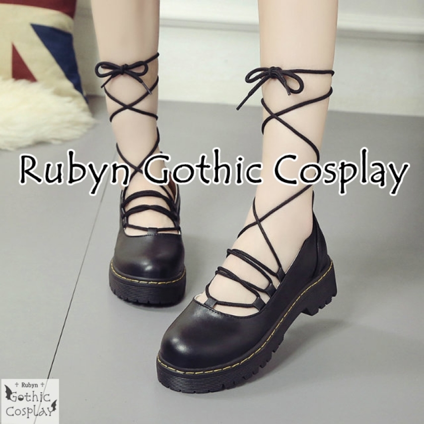 🍁Giày búp bê lolita thắt dây phong cách cosplay màu đen, giày múa bale, giày cột dây, giày oxford, giày phong cách Anh Quốc giá rẻ