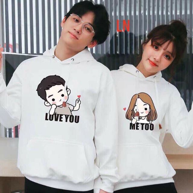 Áo đôi nỉ ( giá 2 áo) in cô bé cậu bé vải đẹp có mũ