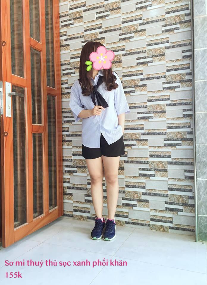 Sơ mi Thủy thủ sọc phối khăn.
