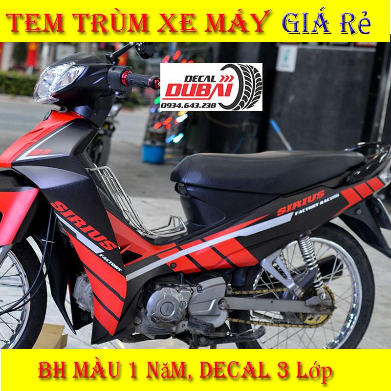 Tem Trùm Xe Sirius Đen Nhám Đỏ Mẫu Mới