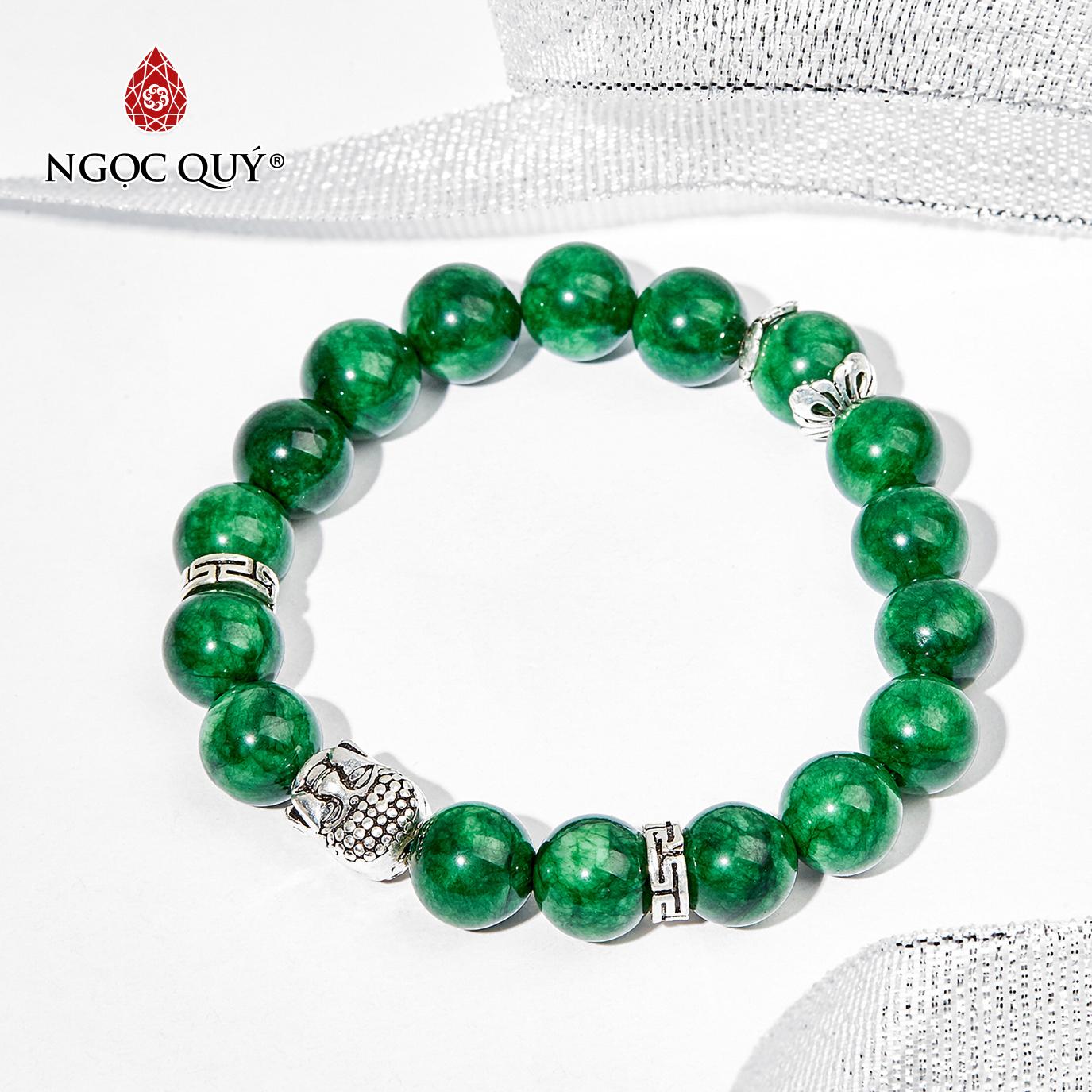 Vòng tay đá cẩm thạch sơn thủy phối charm phật bạc mệnh mộc hoả 10mm - ngọc quý gemstones