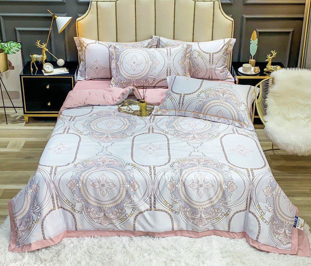 Bộ drap LỤA THÁI Hoa văn cao cấp 5 món CÓ MỀN CHẦN