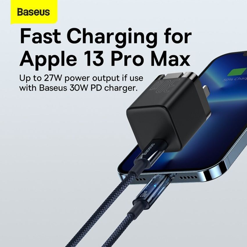 Cáp tự ngắt Baseus Explorer Series Auto Power-Off Fast Charging Data Cable Type-C to IP 20W sạc nhanh, tự ngắt điện khi sạc đầy[HÀNG CHÍNH HÃNG] - CATS000001