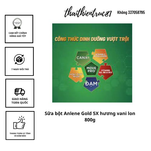 [ HOÀN TIỀN 10% ]Sữa bột Anlene Gold 5X hương vani lon 800g