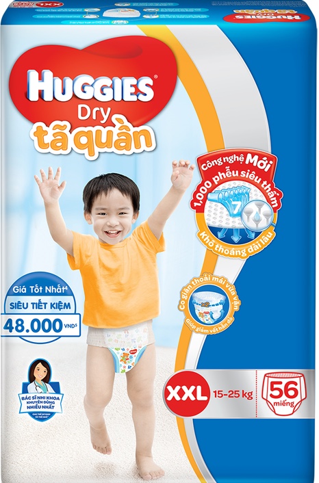 [HCM]Tã quần Huggies size XXL – 56 miếng (15-25kg) MẪU MỚI