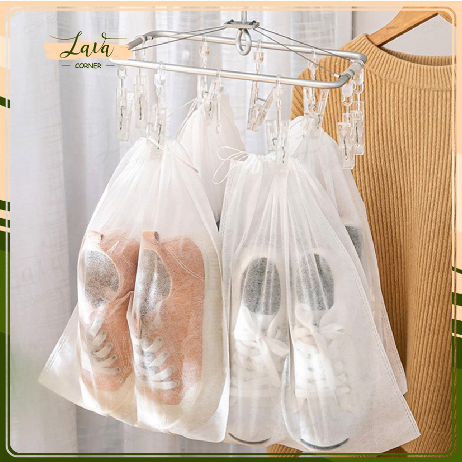 Combo 30 Túi Đựng Giày Đa Năng Vải Không Dệt Trắng Có Dây Kéo Miệng Túi Tiện Dụng Sạch Sẽ