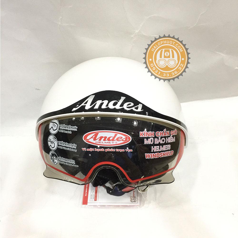 Nón bảo hiểm Andes 139 Kính Âm (Trắng Bóng)