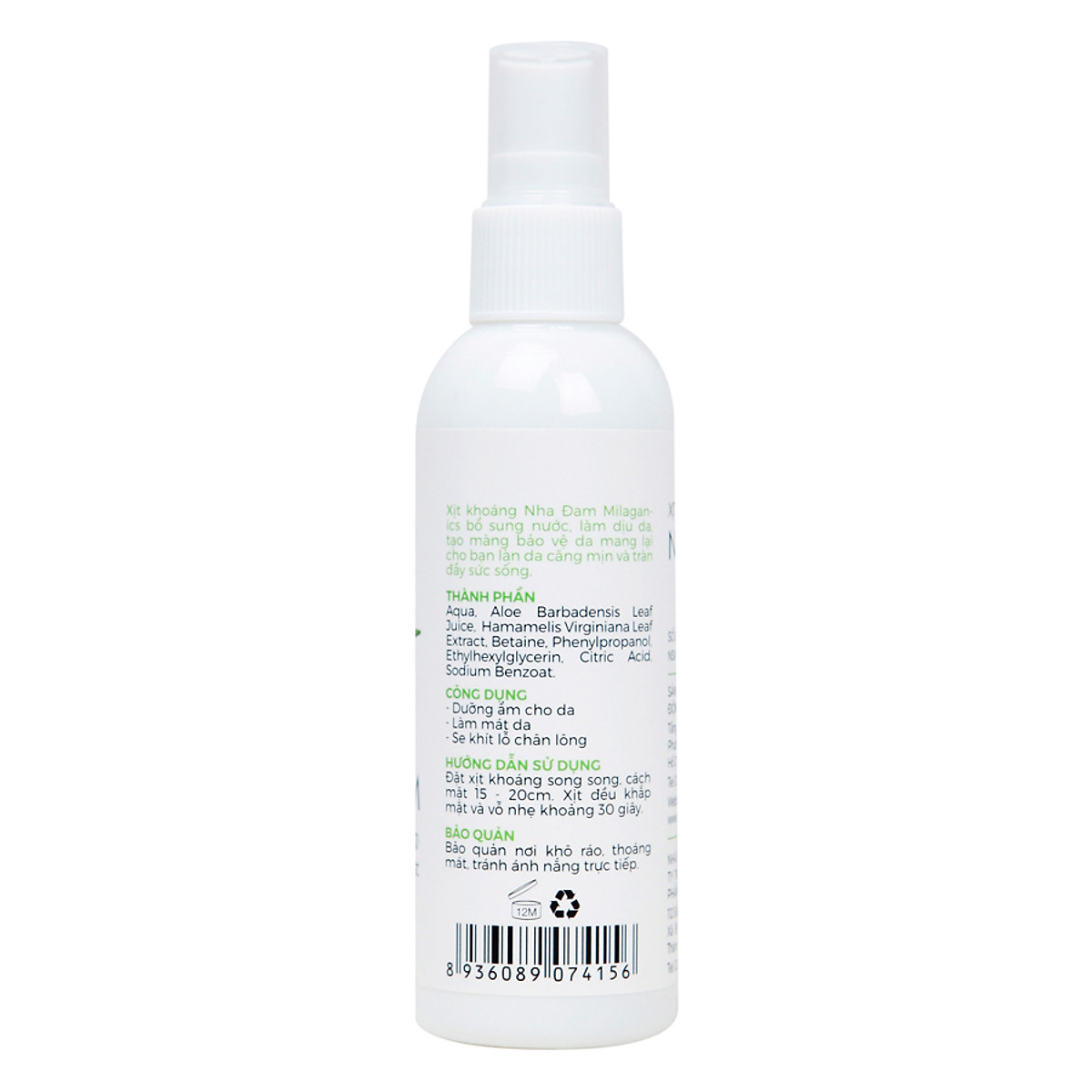 Xịt Khoáng Nha Đam Milganics 100ml