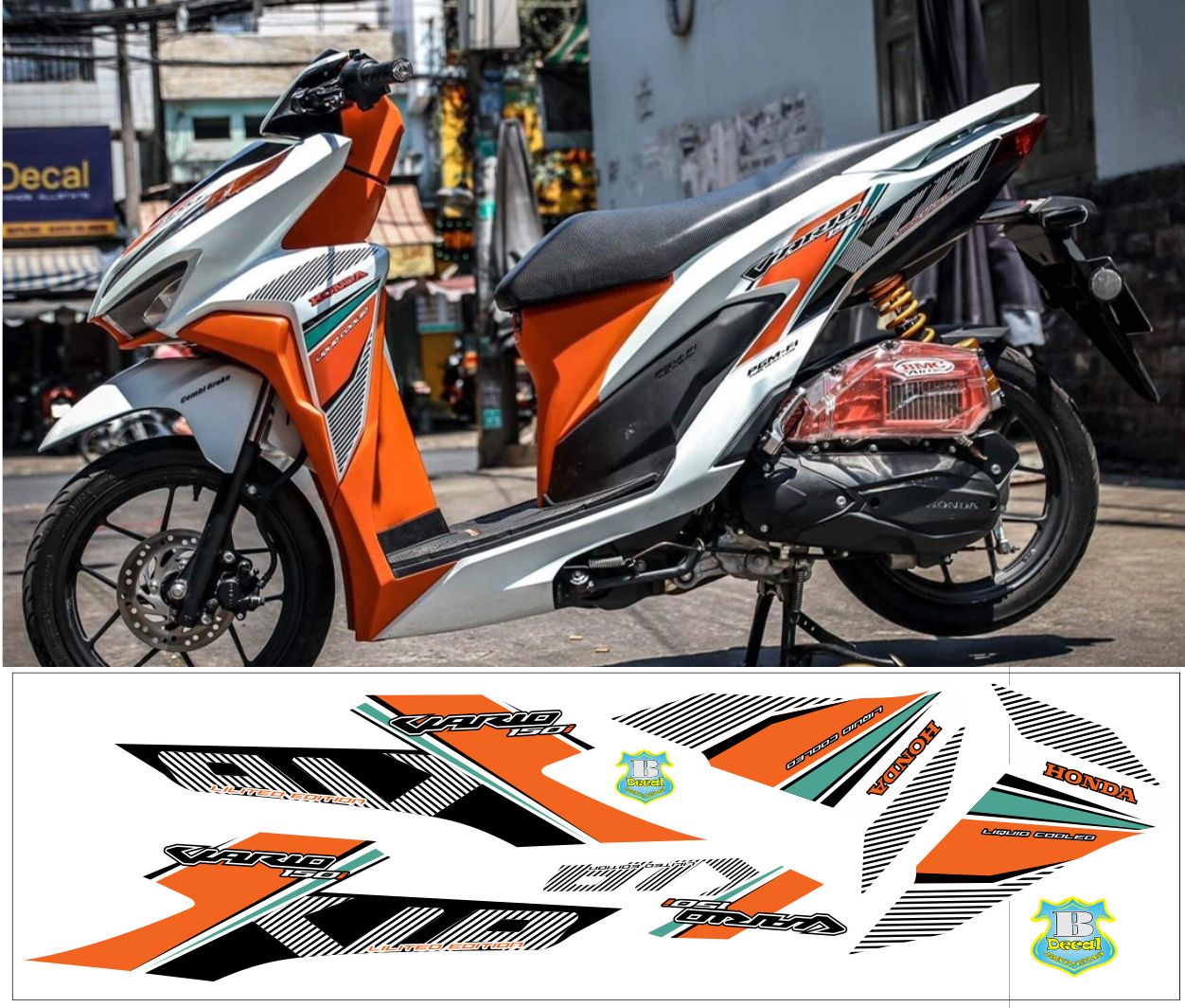 Tem rời vario 150 trắng cam bình decal