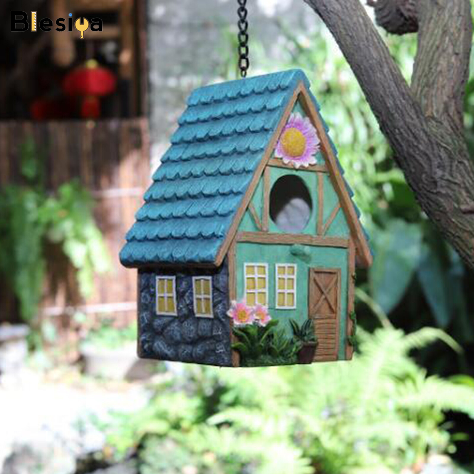 Blesiya Resin Hanging Birdhouse Garden Country Cottages Bird House Nesting Box