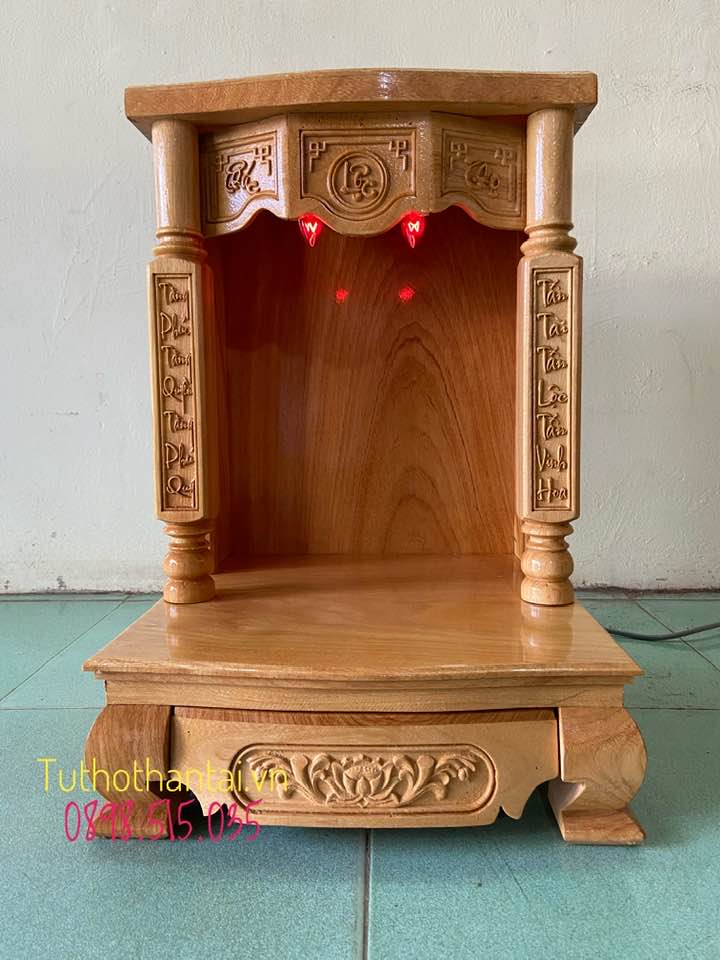Bàn thờ thần tài cột vuông 40 x 60cm - Gỗ Gõ Đỏ
