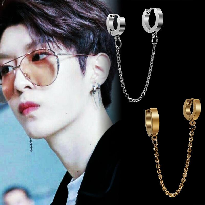 [HCM]Khuyên Tai  Nam Titan Khóa Còng Xích Đôi Đối Xứng  Phong Cách Hàn ( Kiểu Kẹp  Không Cần Xỏ Lỗ) KTCONGXICHDOI04
