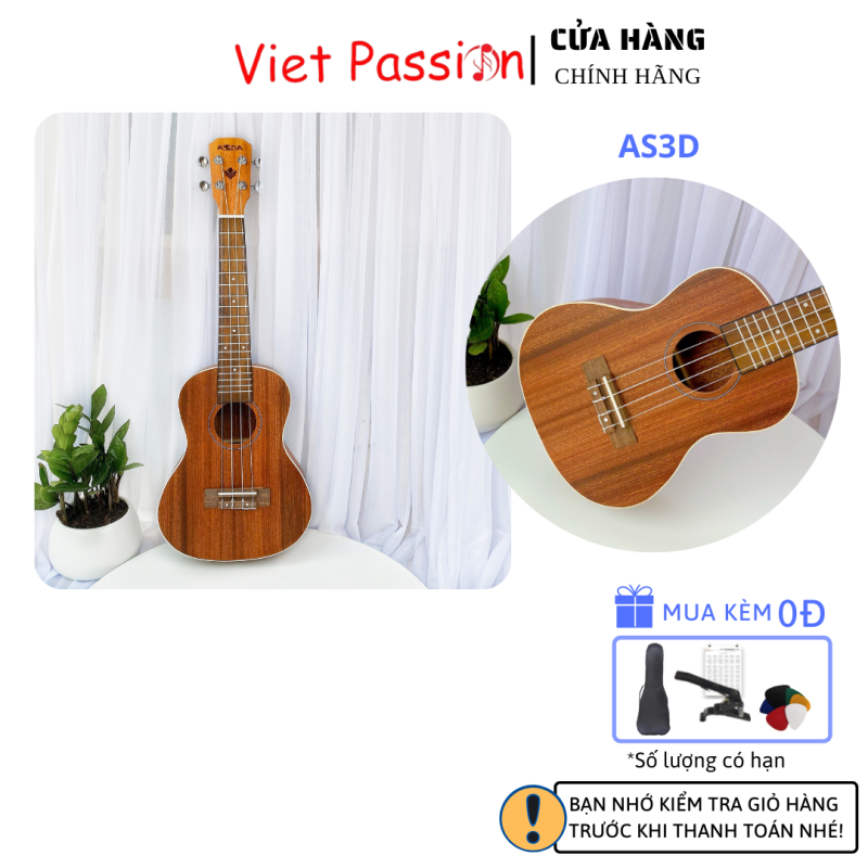 Đàn ukulele concert AS3D Viet Passion 23 inch gỗ mộc trơn khóa đúc giá rẻ cho bạn mới bắt đầu tập chơi