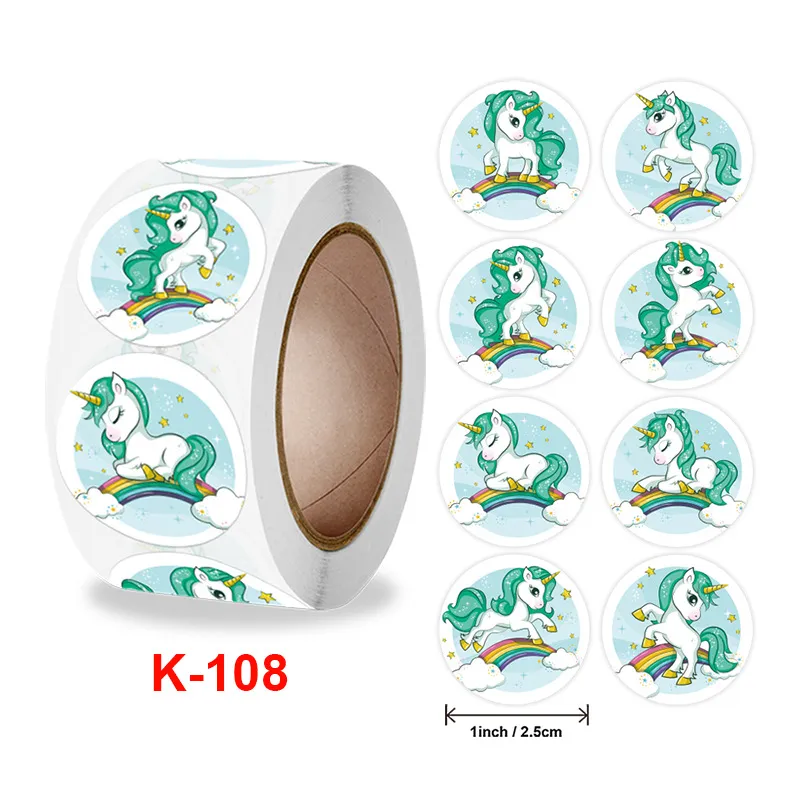 Cuộn 500 tem sticker hình kỳ lân dễ thương - 2.5cm