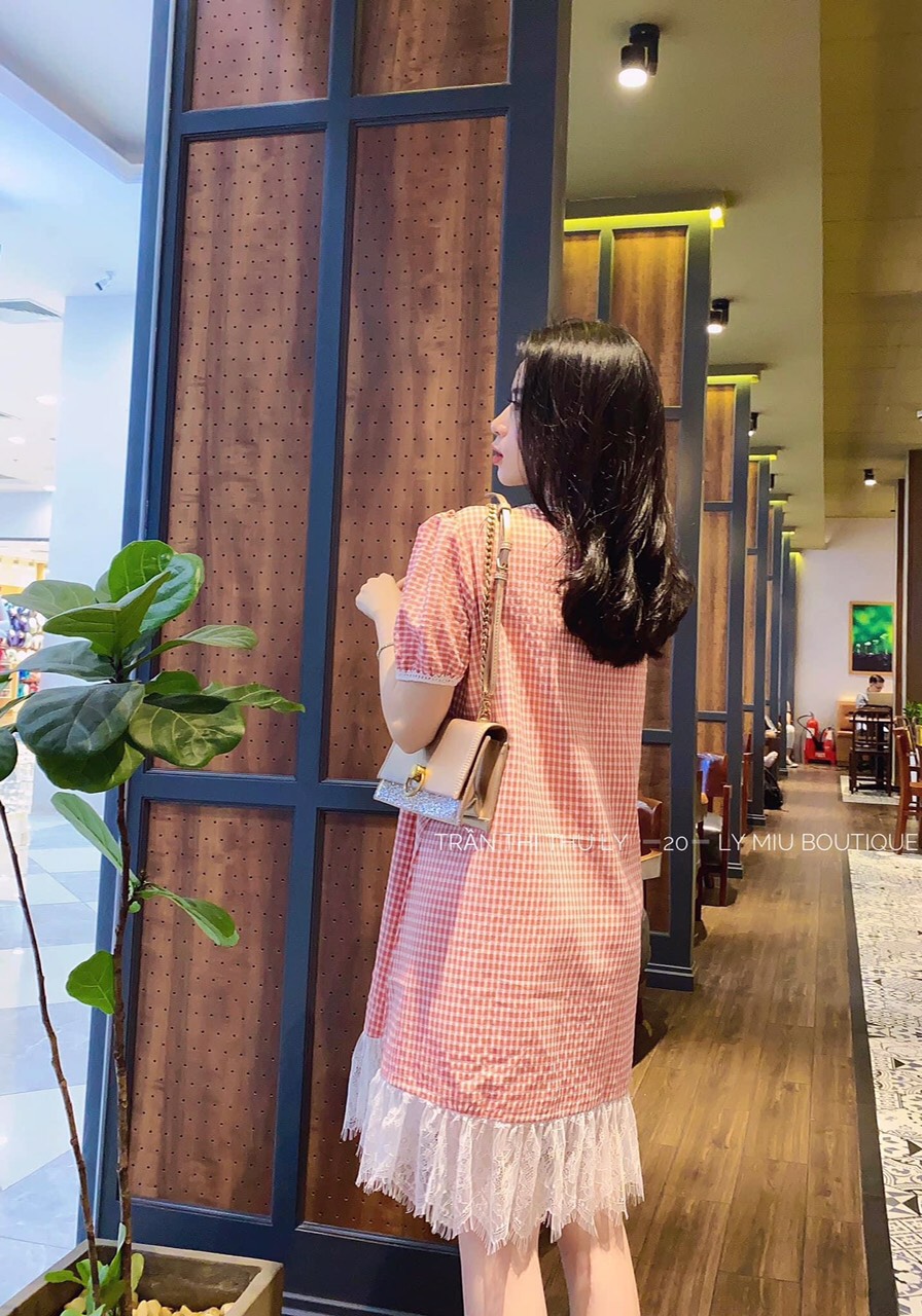 Đầm suông caro lai ren kate-MTB