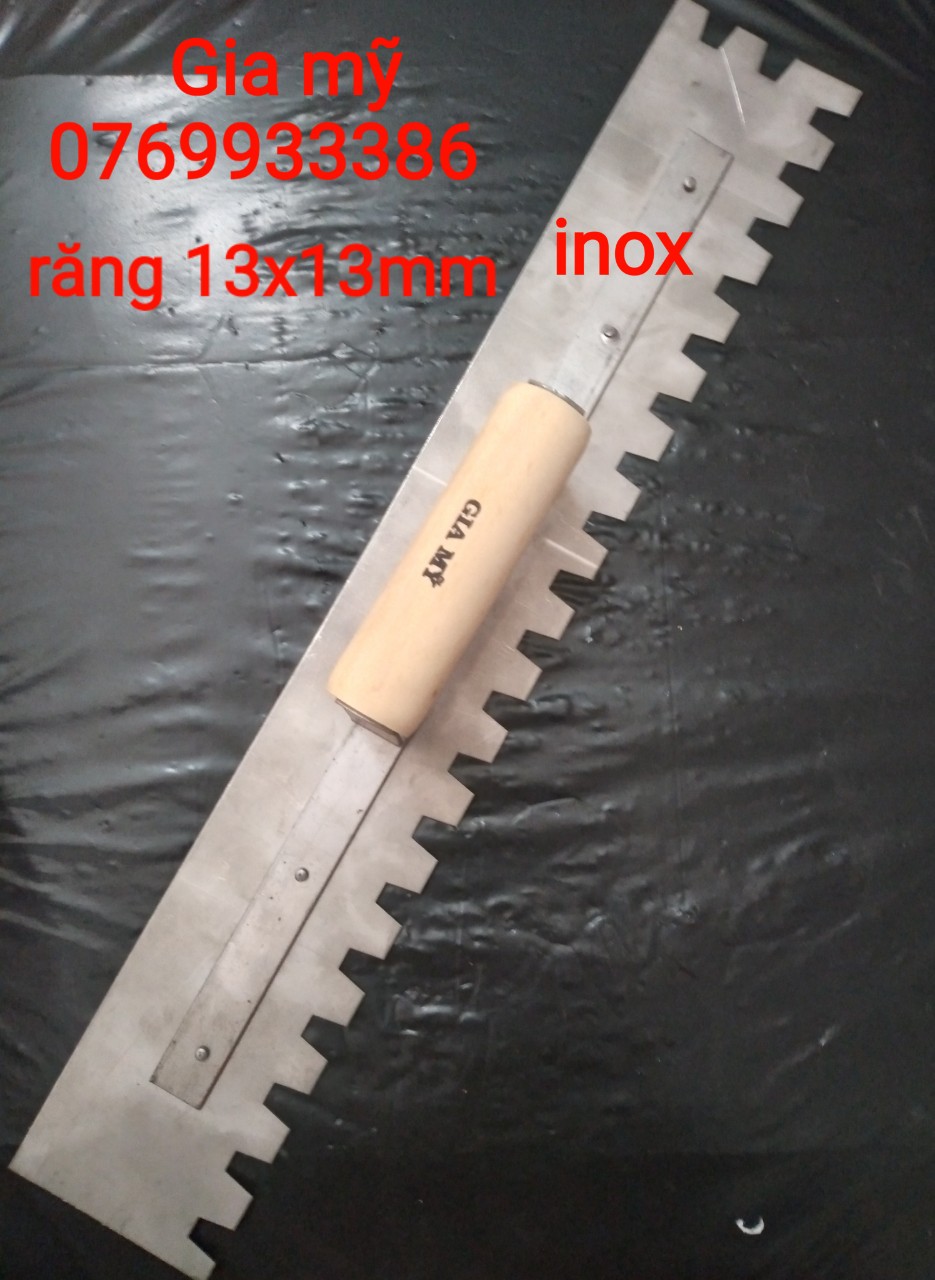 Bay inox . lưỡi dài 30.40.50.60cm cán gỗ rãnh răng cưa vuông 13x13mm chuyên dụng lát gạch .gia mỹ