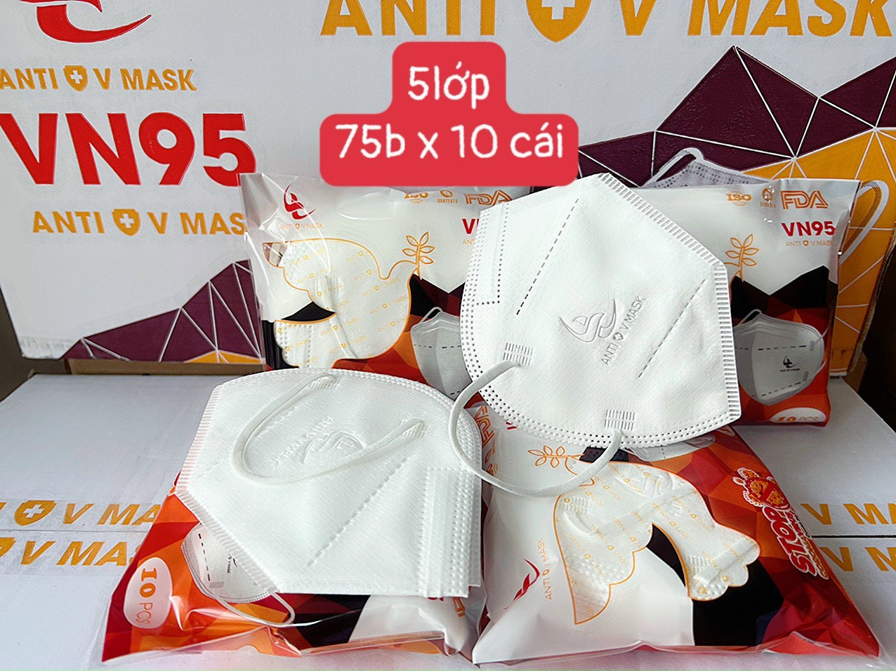 Khẩu Trang 5 Lớp N95 Anti V Mask Túi Zip 10 Cái Màu Trắng Xám Công Ty YNHH TM DV HOÀNG HOA ĐÀ