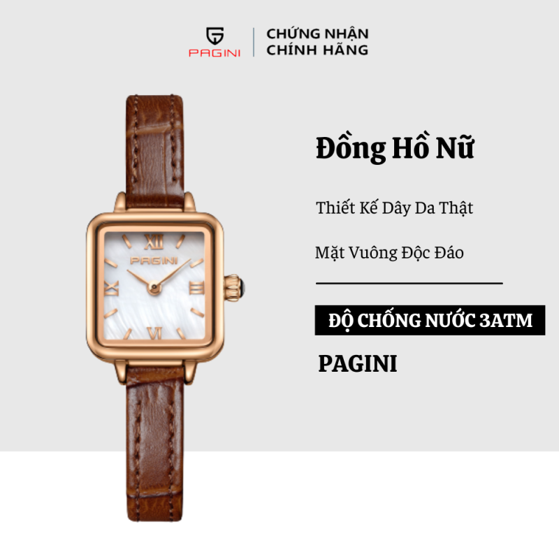 Nơi bán Đồng Hồ Nữ Dây Da - Thương Hiệu PAGINI - Mặt Vuông - Dây Da Cao Cấp - Thiết Kế Size Mặt 20mm - Độ Chống Nước Cực Đỉnh - Bảo Hành Chính Hãng 12 Tháng - Hàng FullBox - PA2228N
