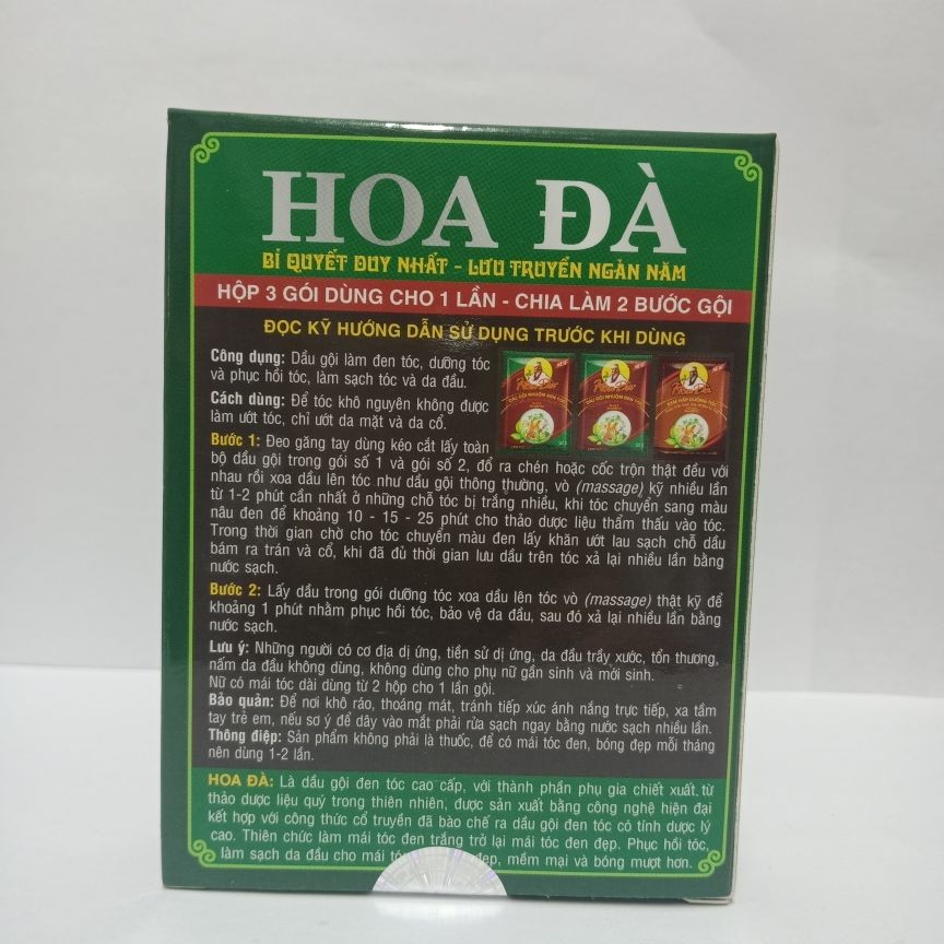 Nhuộm đen tóc thảo dược Hoa Đà hộp 3 gói