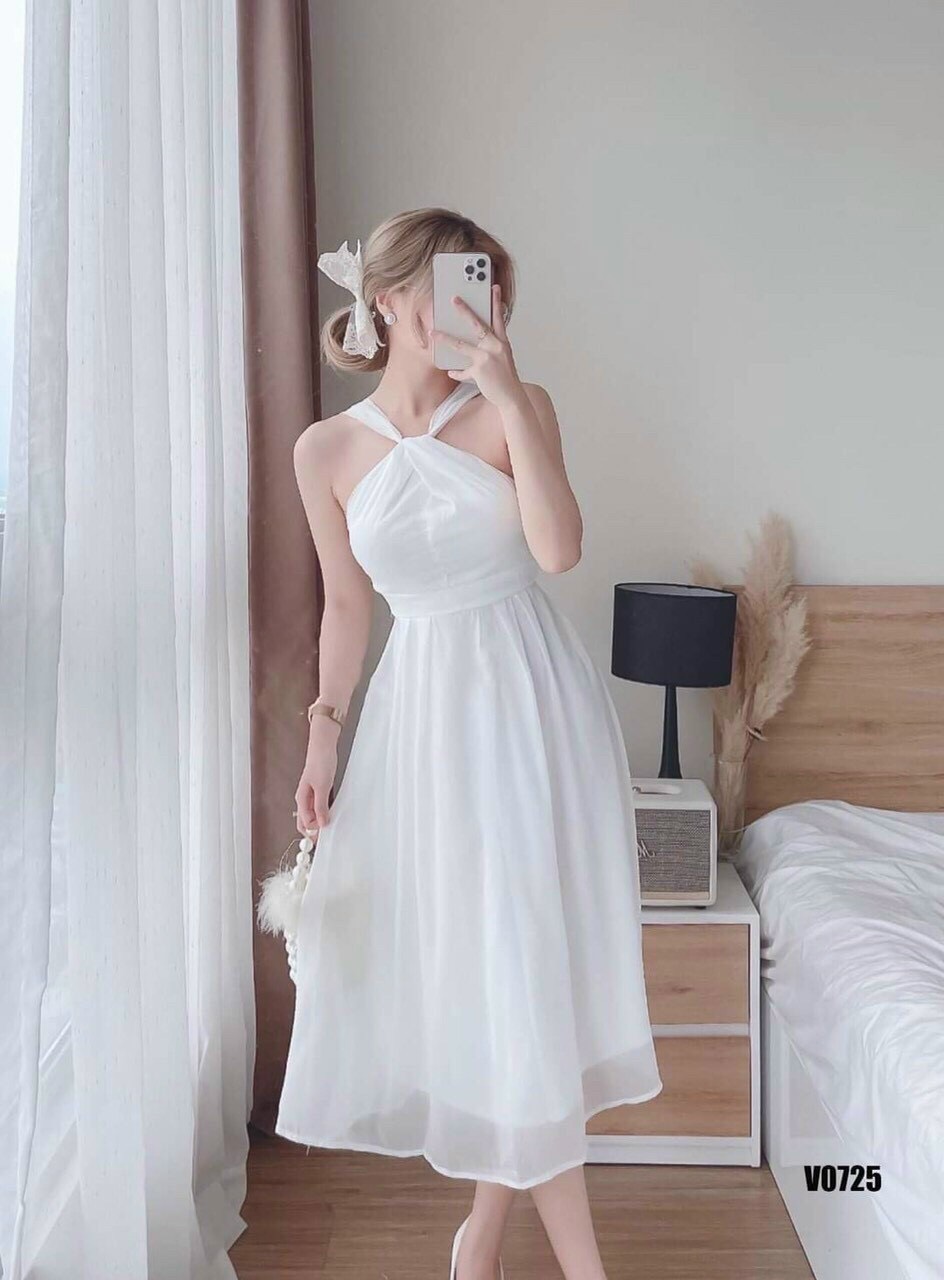 [FREESHIP MAX + HOÀN TIỀN MAX 15%] Đầm Nữ Cổ Yếm Dài, Hở Lưng Tôn Dáng Trẻ Trung