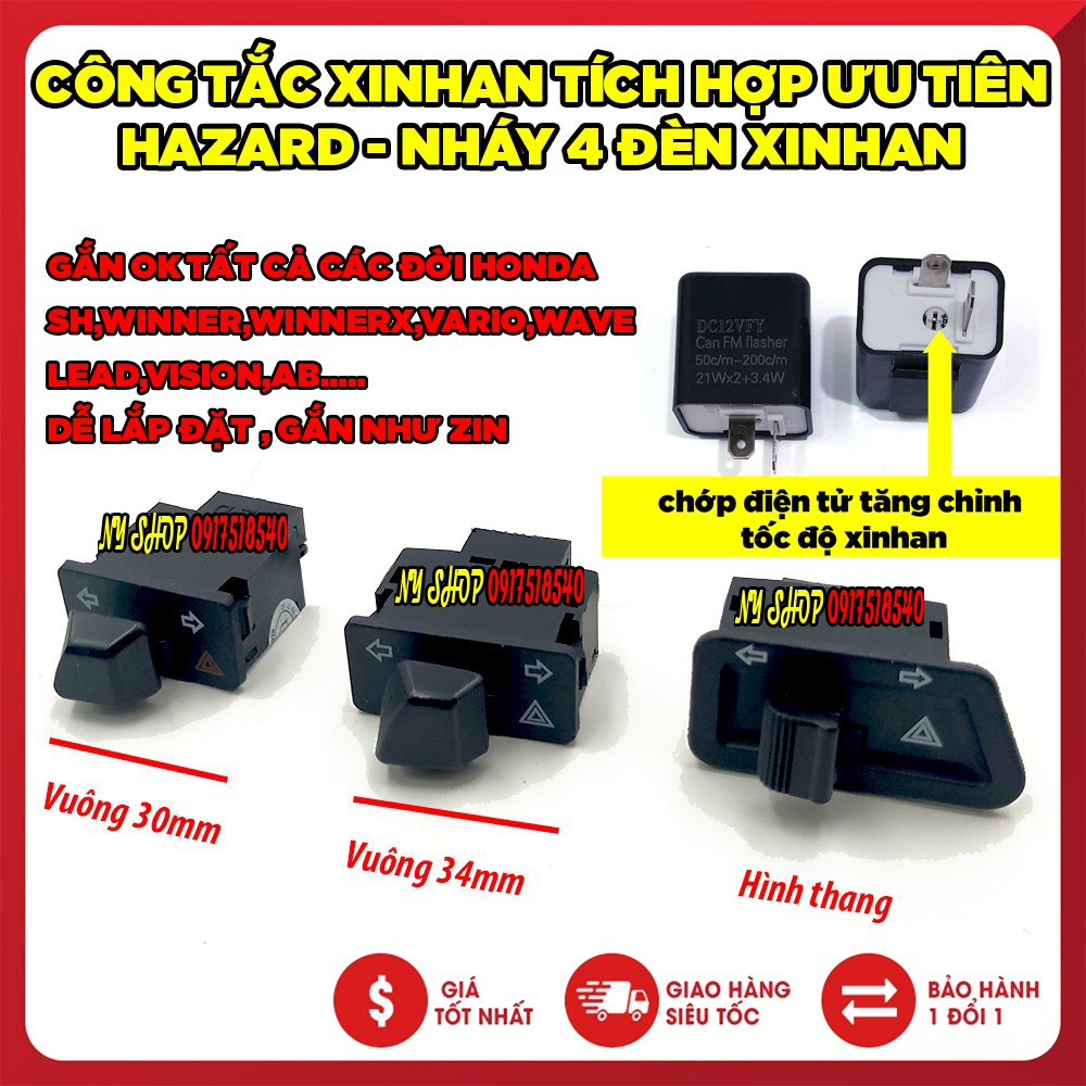 COMBO Công tắc xi nhan tích hợp ưu tiên hazard lắp như zin dòng HONDA