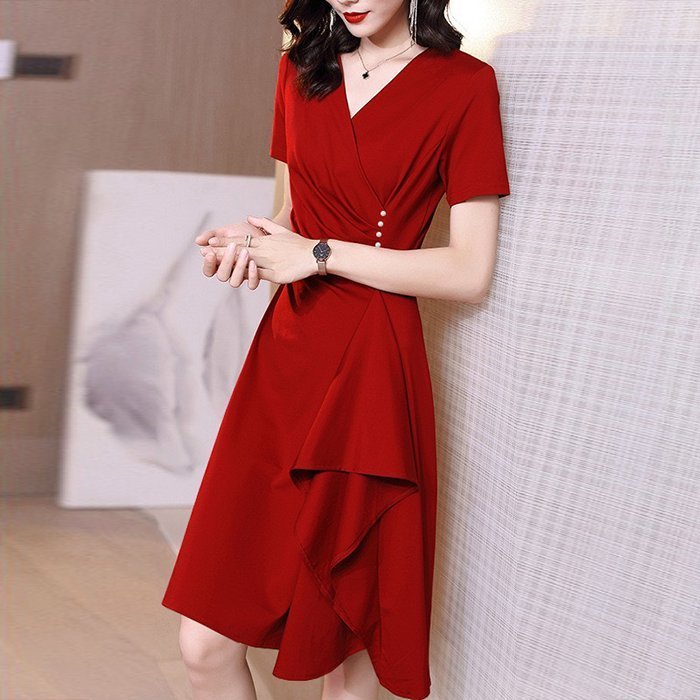 Shoppro-dress middle-aged party high-grade bigsize, dress hugging body super beautiful style dress slim party heart collar dress slim office delivery chiffon stylized 3321 3331 3299 3324