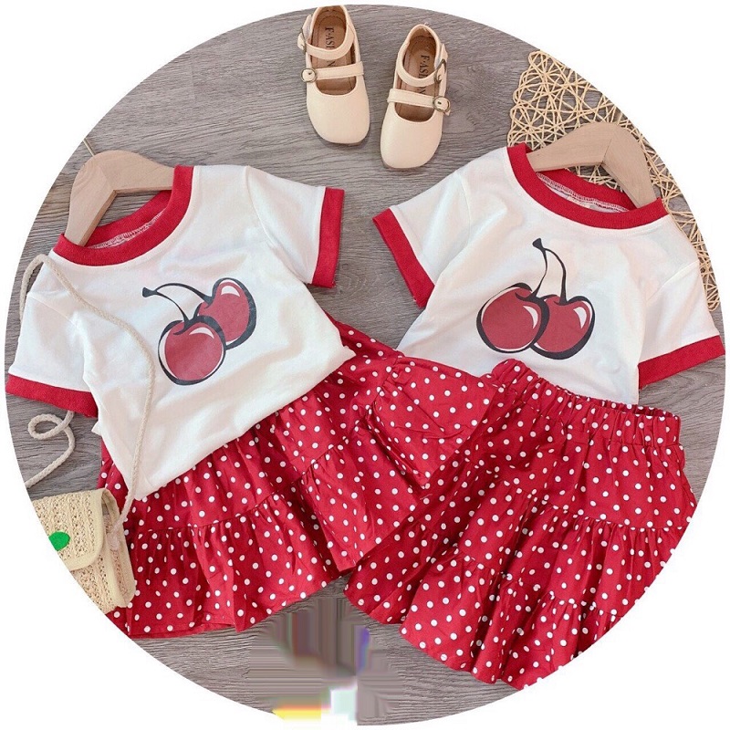 Đầm bé gái cherry chân váy chấm bi XHN523