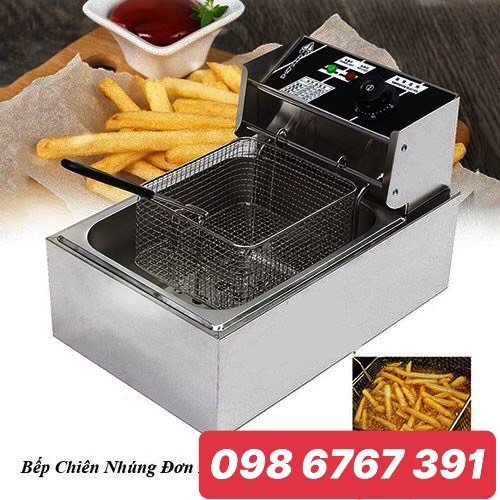 Bếp chiên nhúng thực phẩm, Chiên gà, khoai tây, xúc xích, Bếp chiên điện nhúng dầu