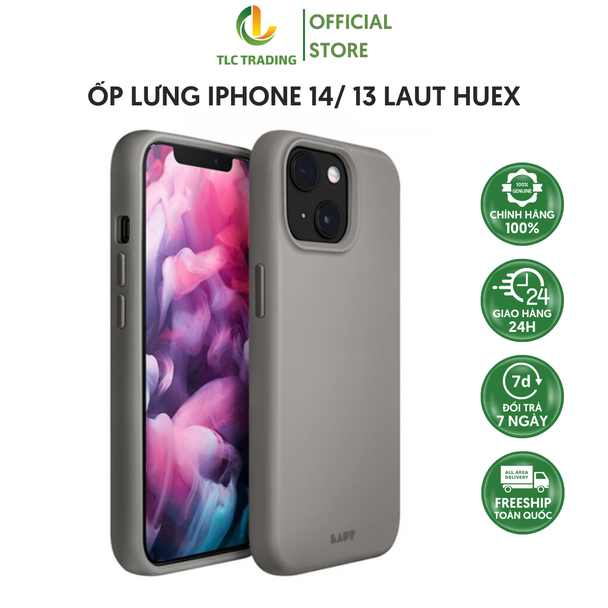 Ốp lưng dành cho iphone 13 laut huex màu xám cho sạc không dây chất liệu cao cấp chống bẩn chống va đập