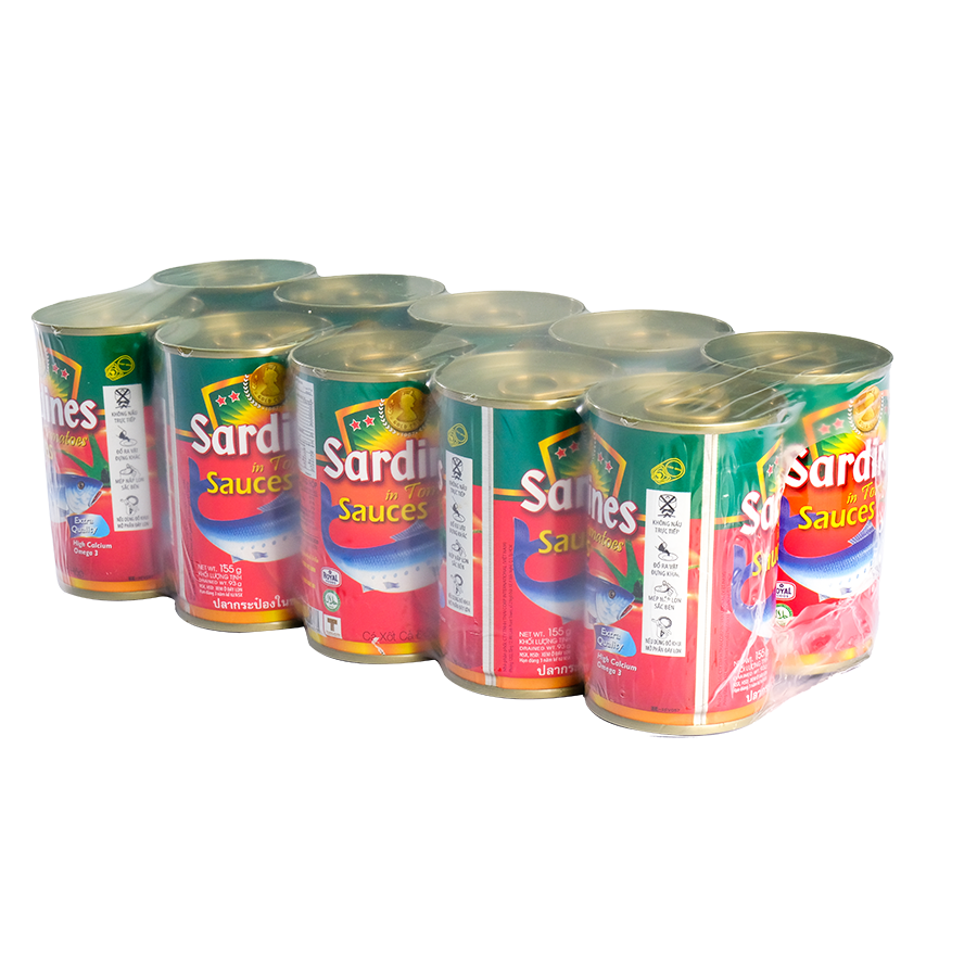 [10 Lon Cá Hộp Ba Cô Gái] Cá Mòi Xốt Cà Sardines Lon 155gr - Nắp giựt