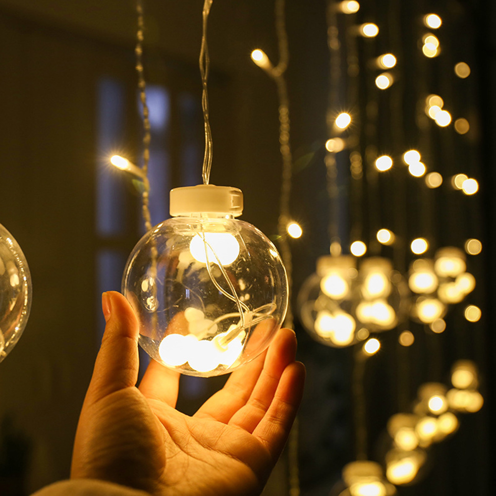 Rèm Thả Đèn LED Trang Trí Bóng Tròn Trong Suốt 12 Quả Cầu Pha Lê Chỉnh 8 Chế Độ Chớp Nháy Đứng Yên Cắm Điện, Đèn Trang Trí Trong Nhà Ngoài Trời, Đèn Decor Nhà Cửa Lễ Tết