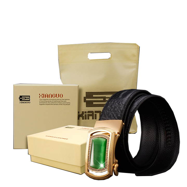 Belt buckle leather belt men's leather belt business Fashion Cat tablets HG1105 (gold buckle + GEM)