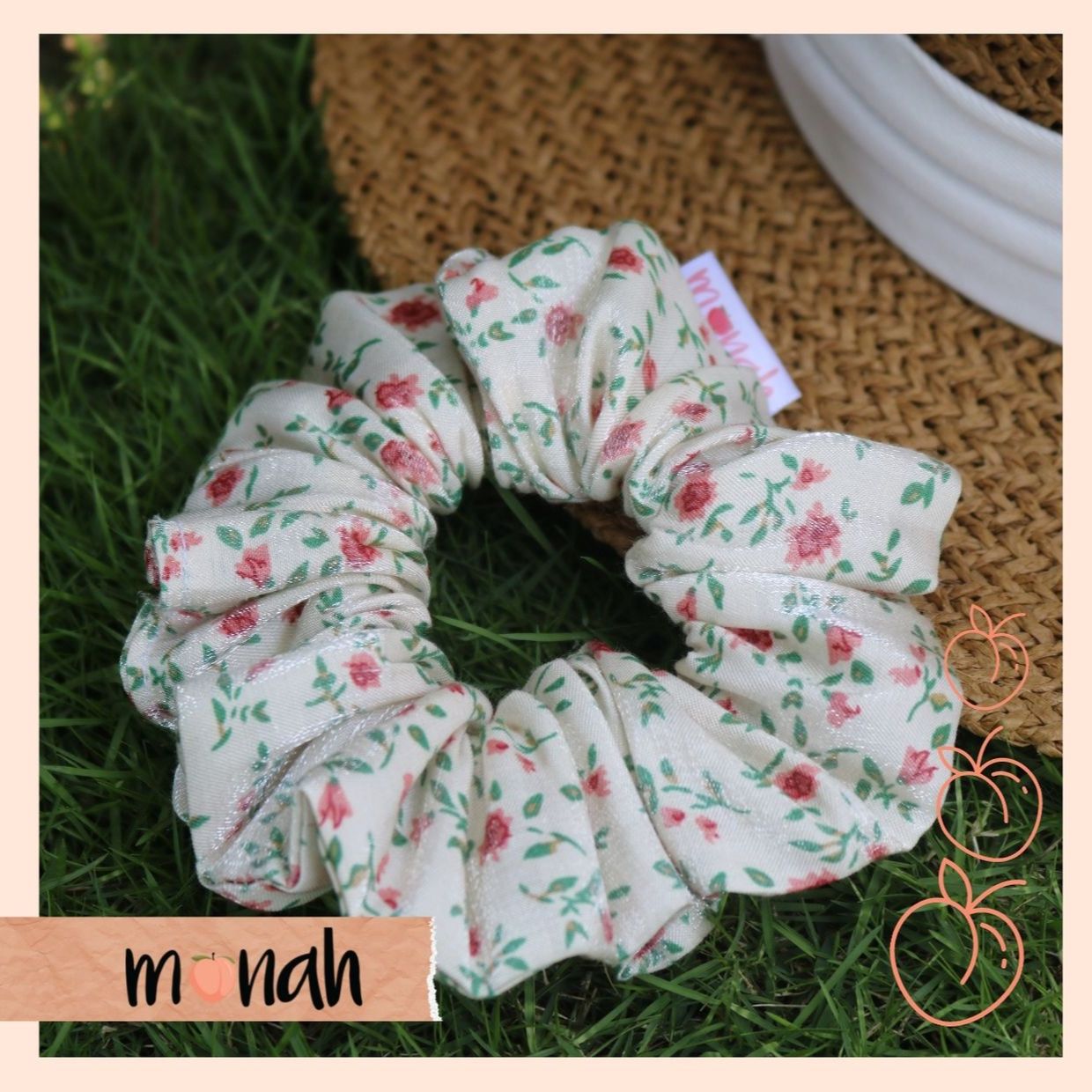 [HCM]Dây buộc tóc cột tóc scrunchie trắng hoa nhí lụa cao cấp