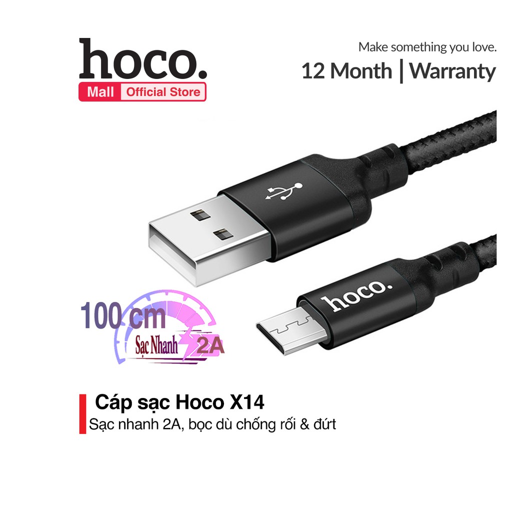 Cáp sạc nhanh truyền dữ liệu X14 Micro Hoco vải dù siêu bền