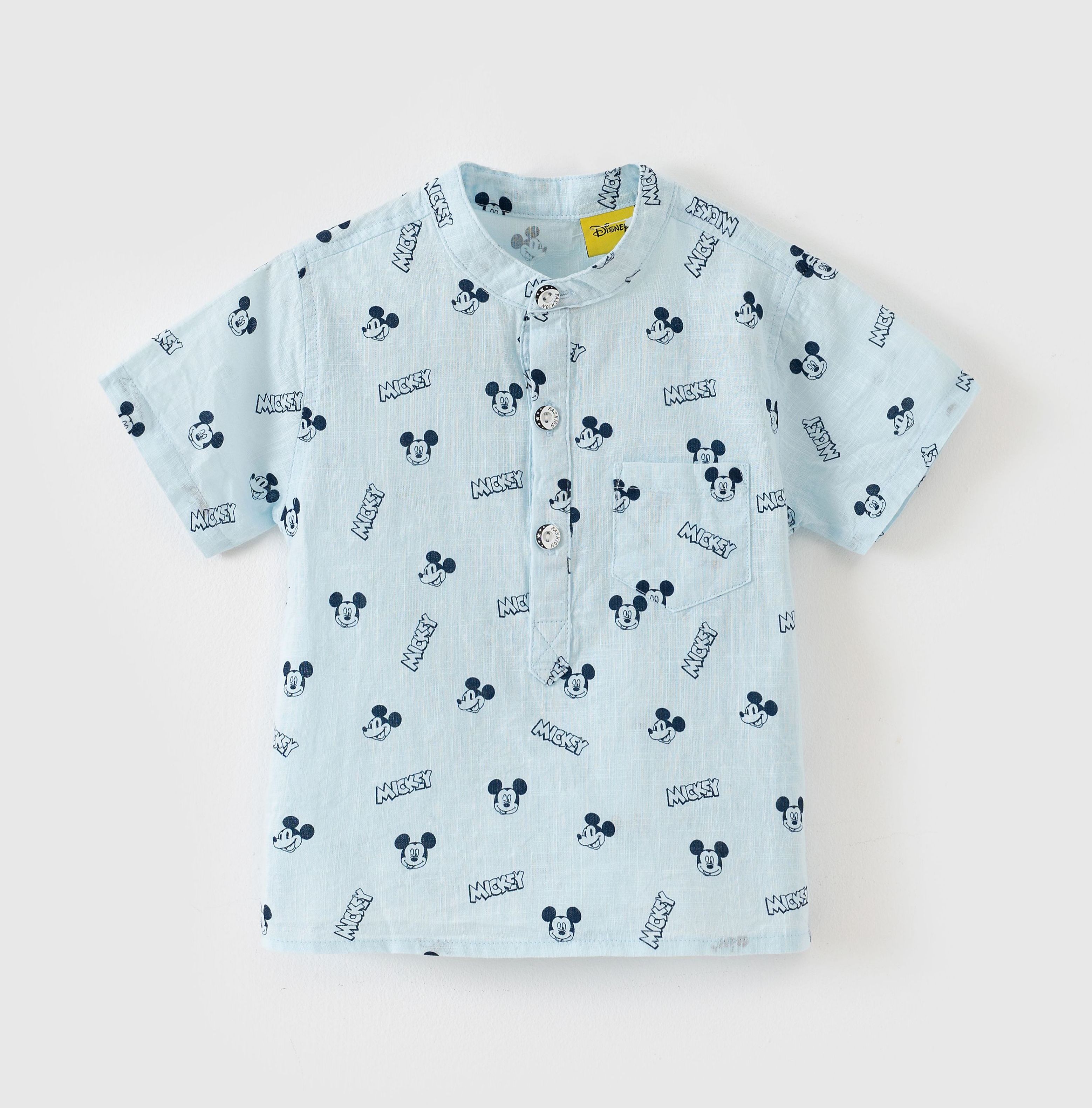 (9-21kg) Áo sơ mi ngắn tay họa tiết chuột Mickey bé trai Rabity áo cổ bẻ chất cotton thoáng mát thoải mái cho bé vậnđộng 5557