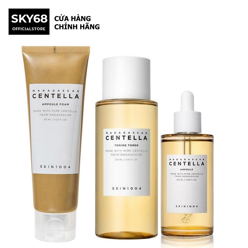 Bộ 3 Sản Phẩm Giảm Mụn Kháng Viêm Chiết Xuất Rau Má Skin1004 Madagascar Centella (Sữa Rửa Mặt + Toner + Serum )