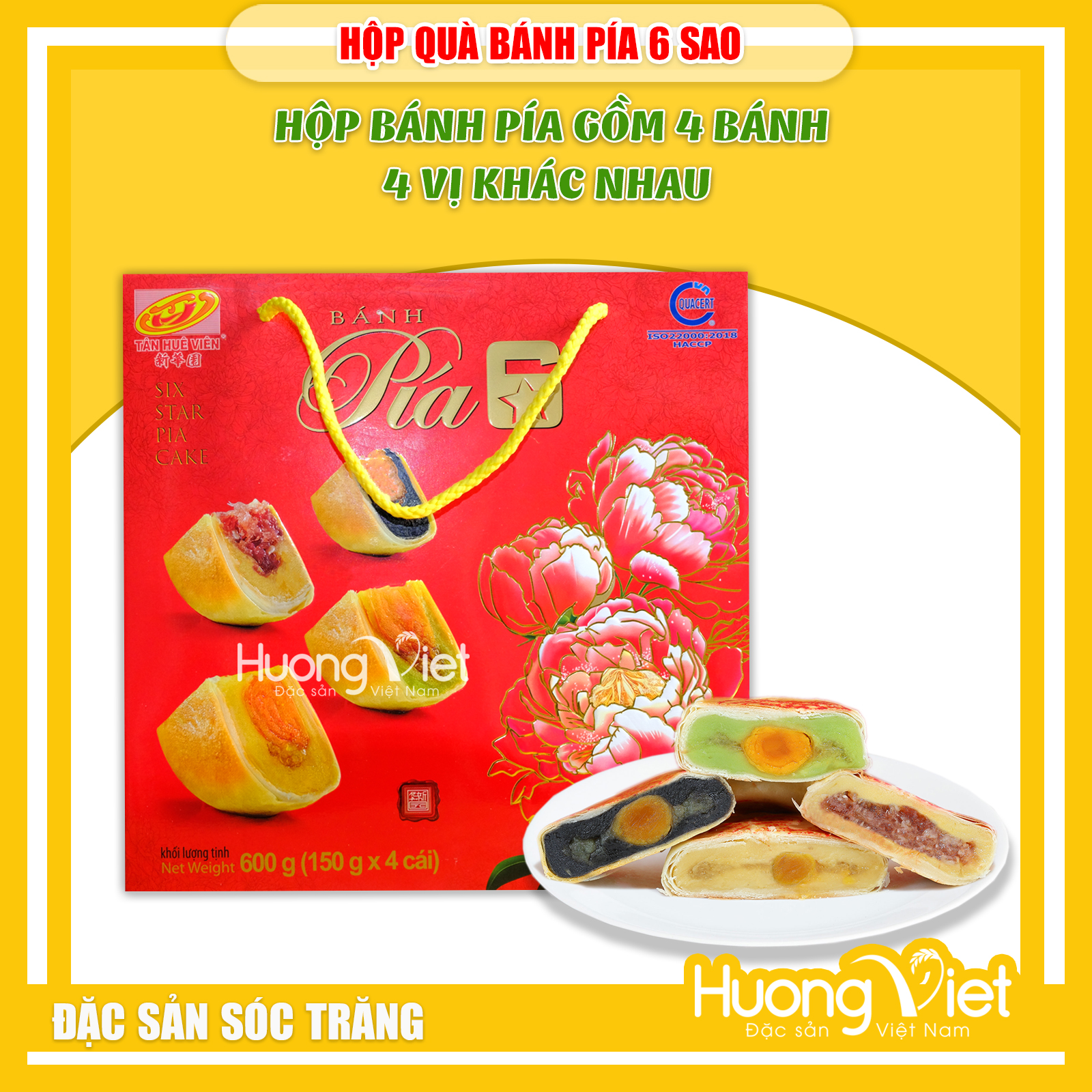 Hộp bánh pía 6 sao 4 bánh 4 vị bánh truyền thống Tân Huê Viên - Bánh Pía Sóc Trăng 4 vị