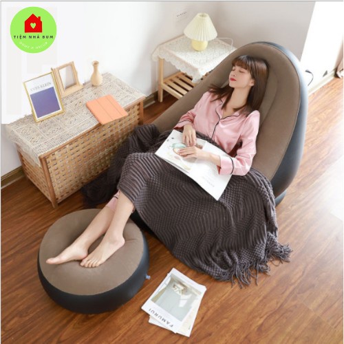 Ghế Hơi Tựa Lưng Bọc Nhung, Mềm Mịn Êm Ái, Có Đệm Hơi Lót Chân Cao Cấp, Ghế Bơm Hơi Tựa Lưng Đọc Sách Giúp Giảm Stress -Kiểu Dáng Sang Trọng Tinh Tế.
