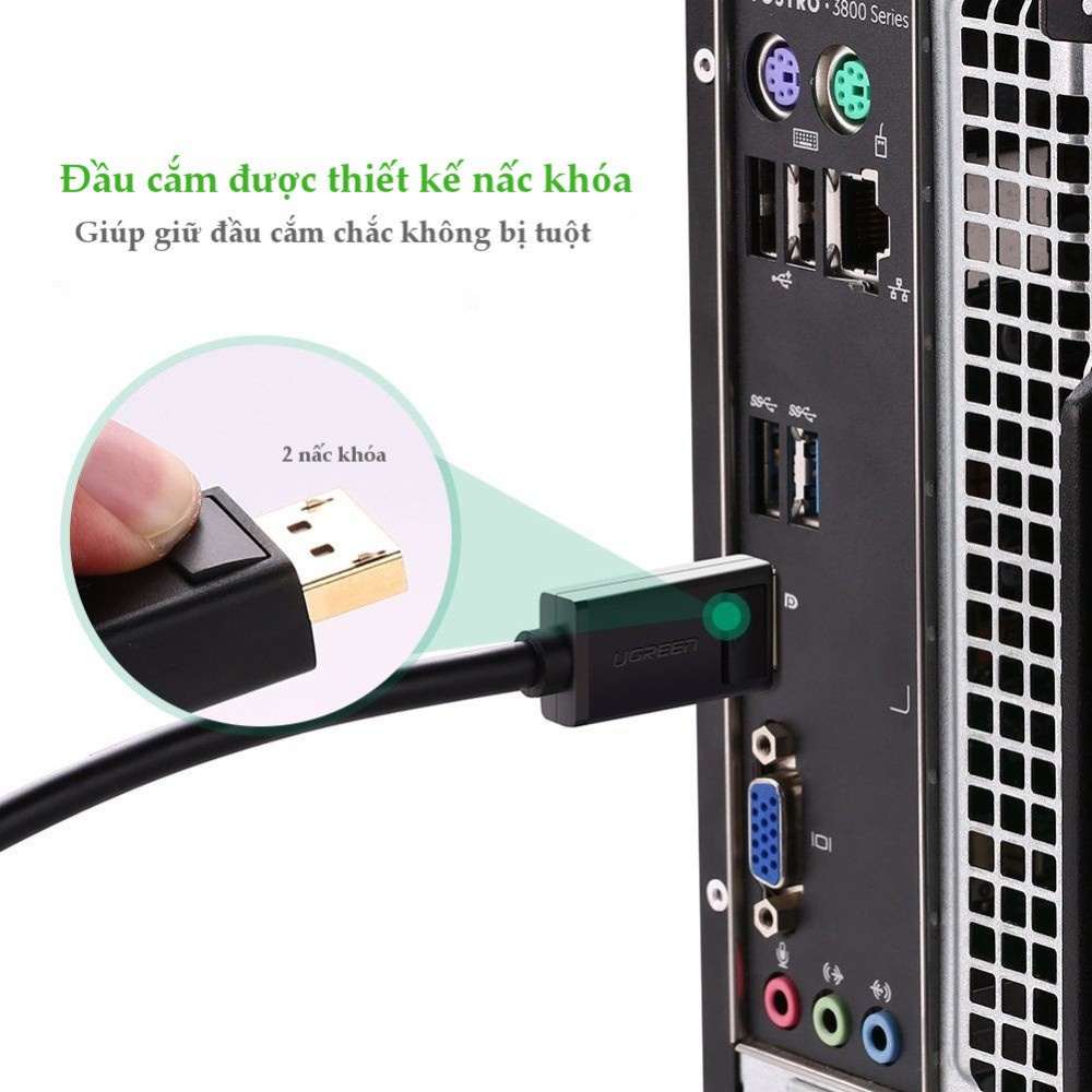 Dây cáp DisplayPort 2 đầu đực tốc độ 21.6Gbps dài 1-5M UGREEN DP102
