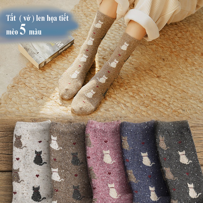 Tất Thổ Cẩm Nam Nữ Dày Dặn Hình Mèo
