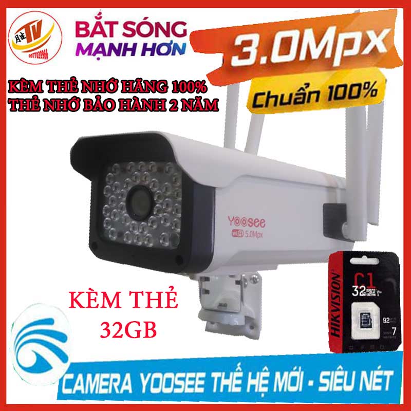 [kèm thẻ 32gb 64gb]Camera Wifi ngoài trời Yoosee W26S Full 3.0HD - hỗ trợ 36 đèn hồng ngoại và đèn LED xem đêm có Màu Cực Nét