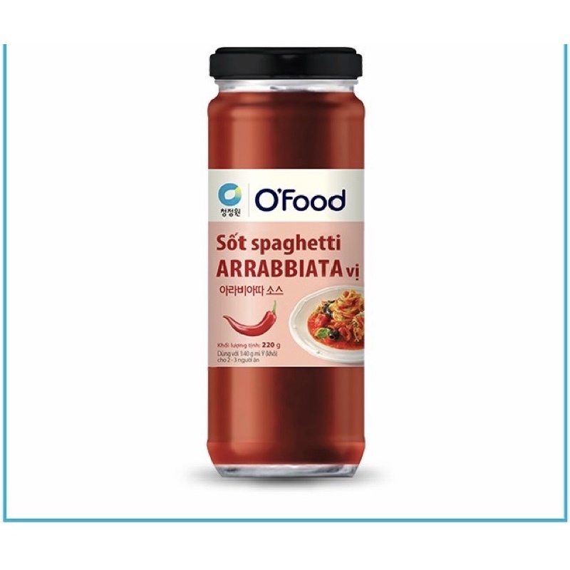 [2 vị] Sốt Spaghetti O'food chai 220g (Sốt mỳ ý,vị Arrabbiata cay và vị nguyên bản)